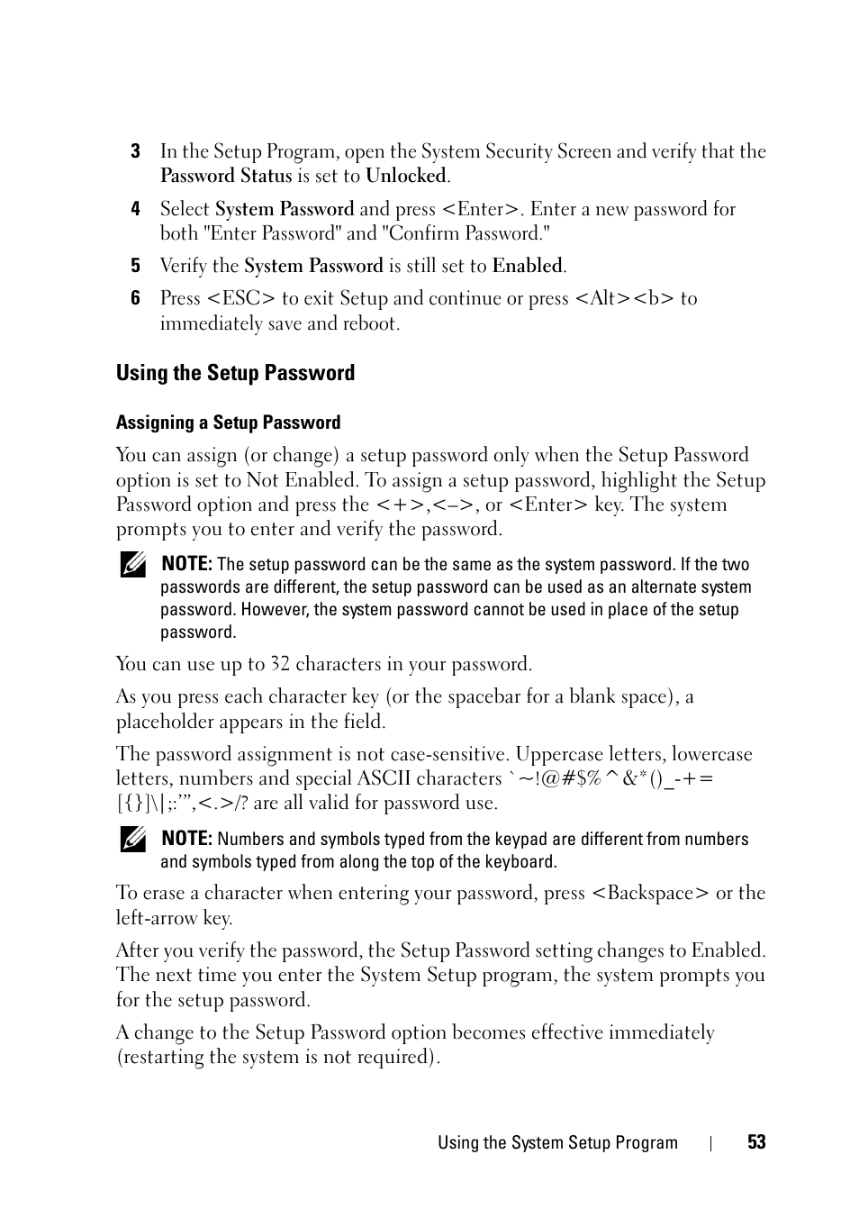 Using the setup password | Dell PowerEdge R900 User Manual | Page 53 / 190