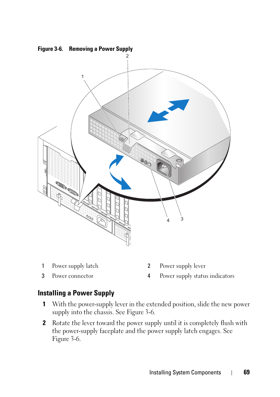 Installing a power supply | Dell PowerEdge R900 User Manual | Page 69 / 190