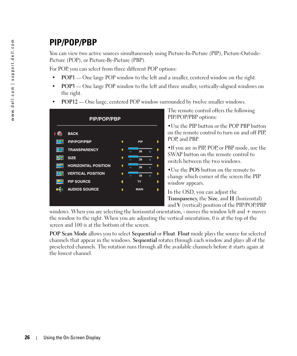 Pip/pop/pbp | Dell W1900 User Manual | Page 26 / 44