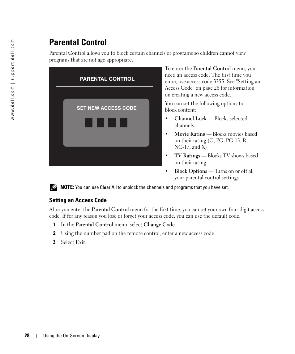 Parental control | Dell W1900 User Manual | Page 28 / 44