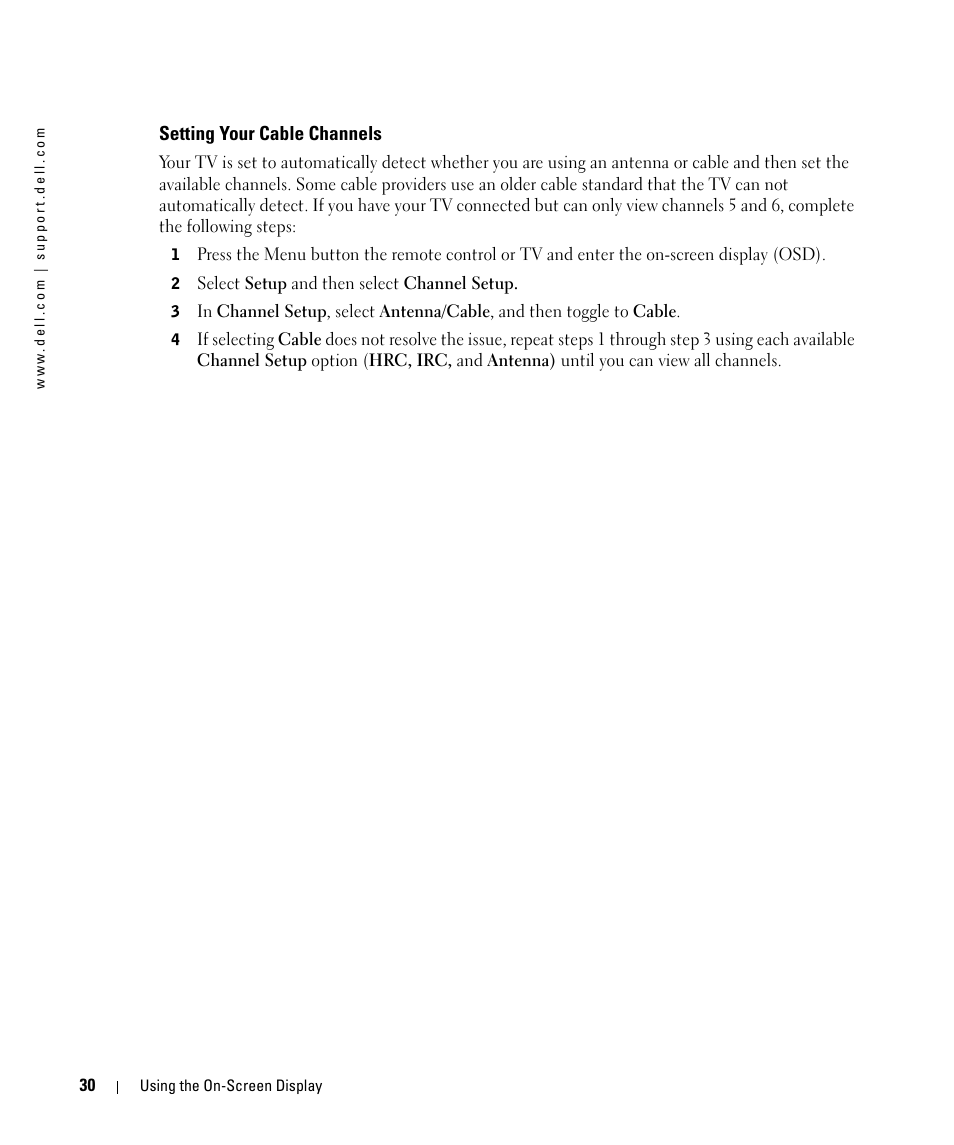 Setting your cable channels | Dell W1900 User Manual | Page 30 / 44