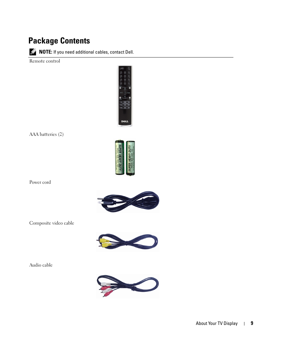 Package contents | Dell W1900 User Manual | Page 9 / 44