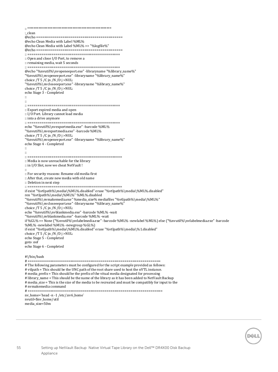 Linux /unix platform bash script | Dell PowerVault DR6000 User Manual | Page 55 / 63