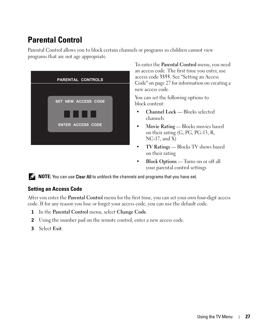 Parental control | Dell LCD TV W2606C User Manual | Page 27 / 60