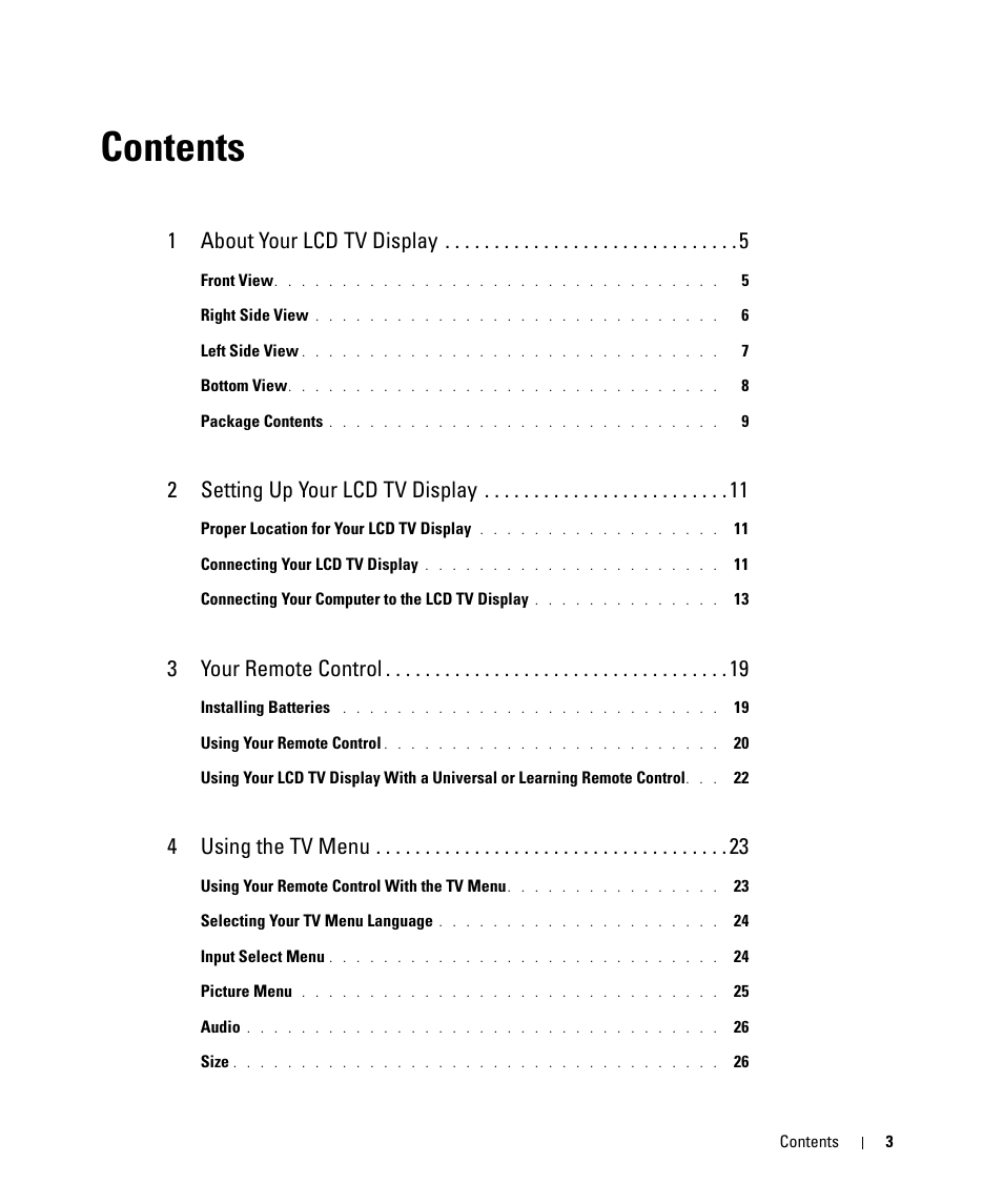 Dell LCD TV W2606C User Manual | Page 3 / 60