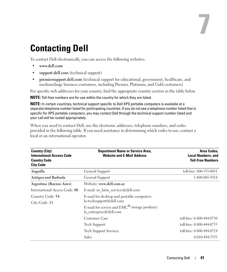 Contacting dell, 7 contacting dell | Dell LCD TV W2606C User Manual | Page 41 / 60