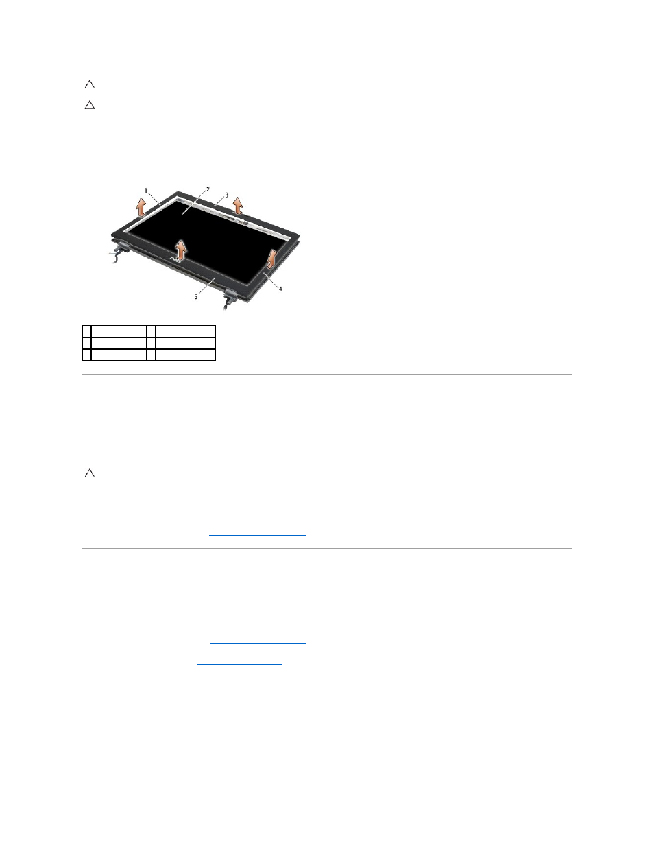 Replacing the display bezel, Removing the display panel, Removing the ccfl display panel | Dell Latitude E6500 (Mid 2008) User Manual | Page 21 / 72