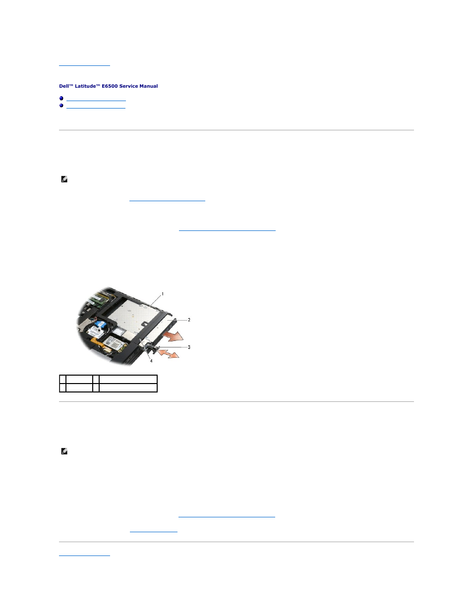 Optical drive, Removing the optical drive, Replacing the optical drive | Dell Latitude E6500 (Mid 2008) User Manual | Page 43 / 72