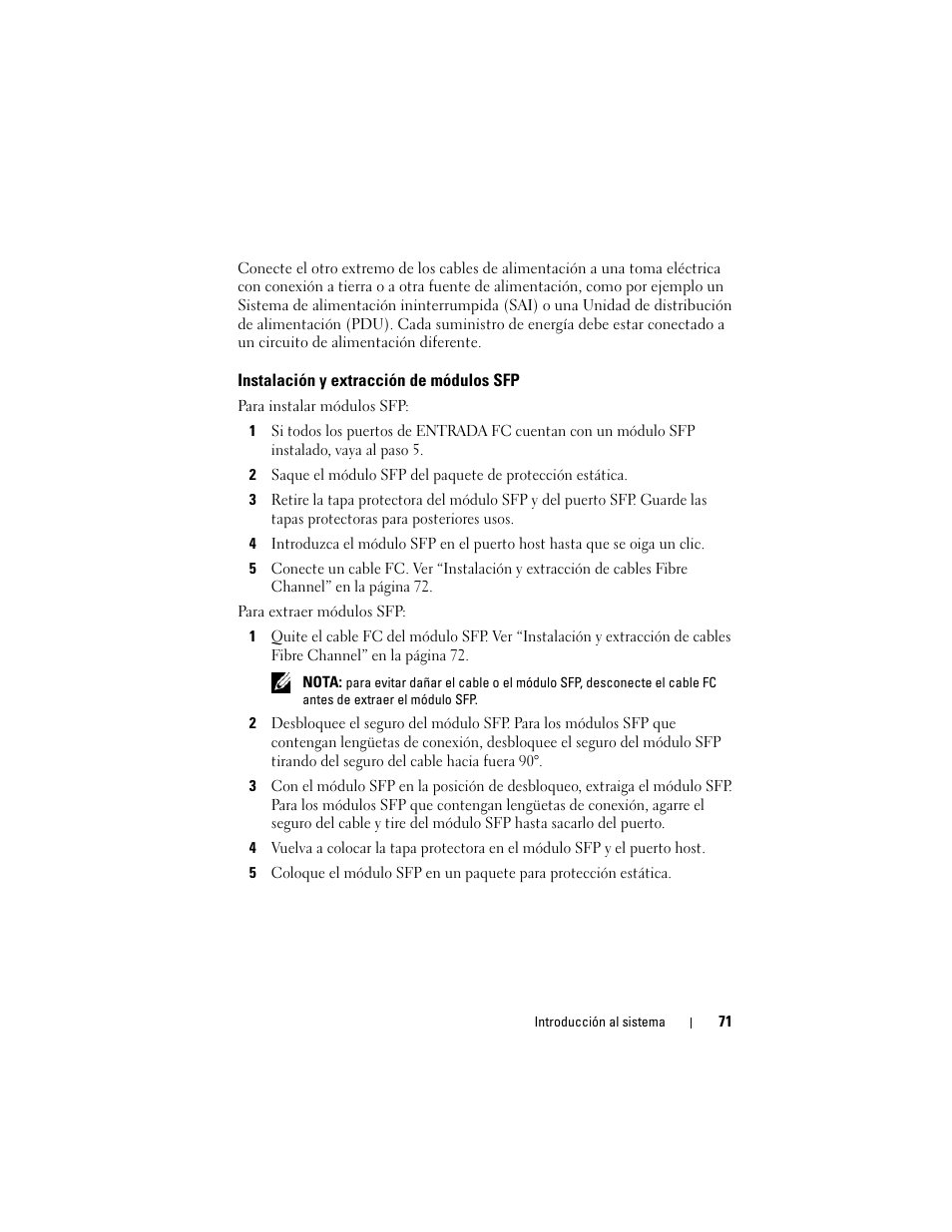 Instalación y extracción de módulos sfp | Dell POWERVAULT MD3620F User Manual | Page 73 / 90