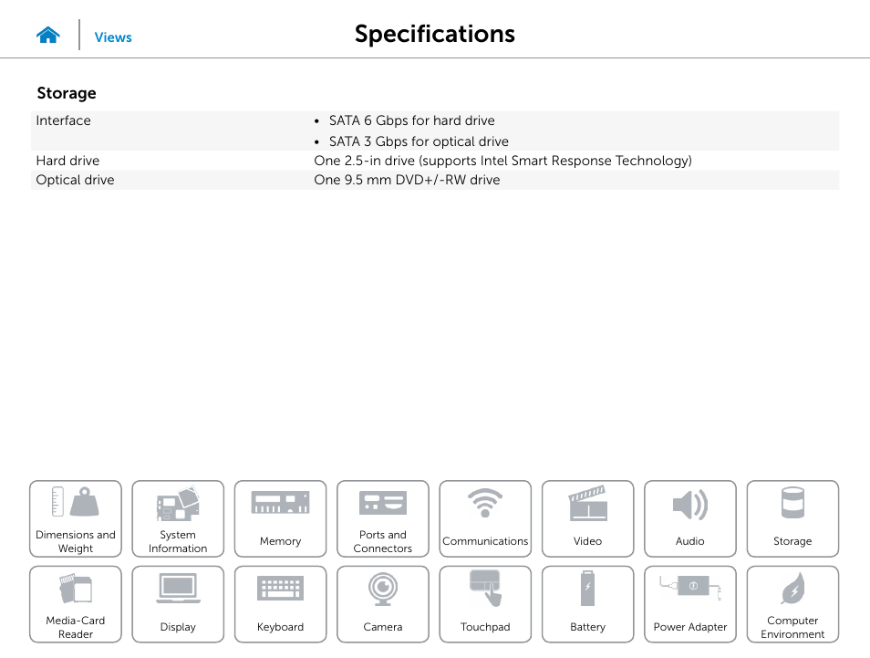 Storage, Specifications | Dell Inspiron 15 (3541, Mid 2014) User Manual | Page 14 / 22