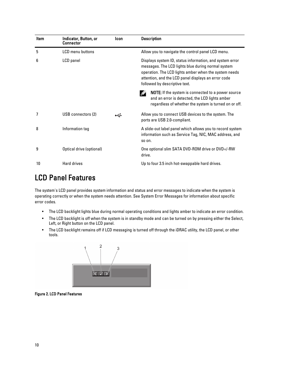 Lcd panel features | Dell PowerVault DX6104 User Manual | Page 10 / 123