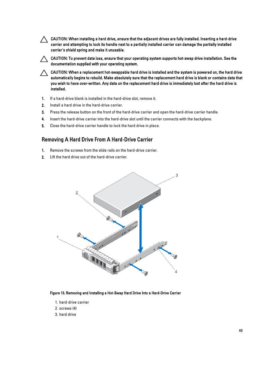 Removing a hard drive from a hard-drive carrier | Dell PowerVault DX6104 User Manual | Page 49 / 123