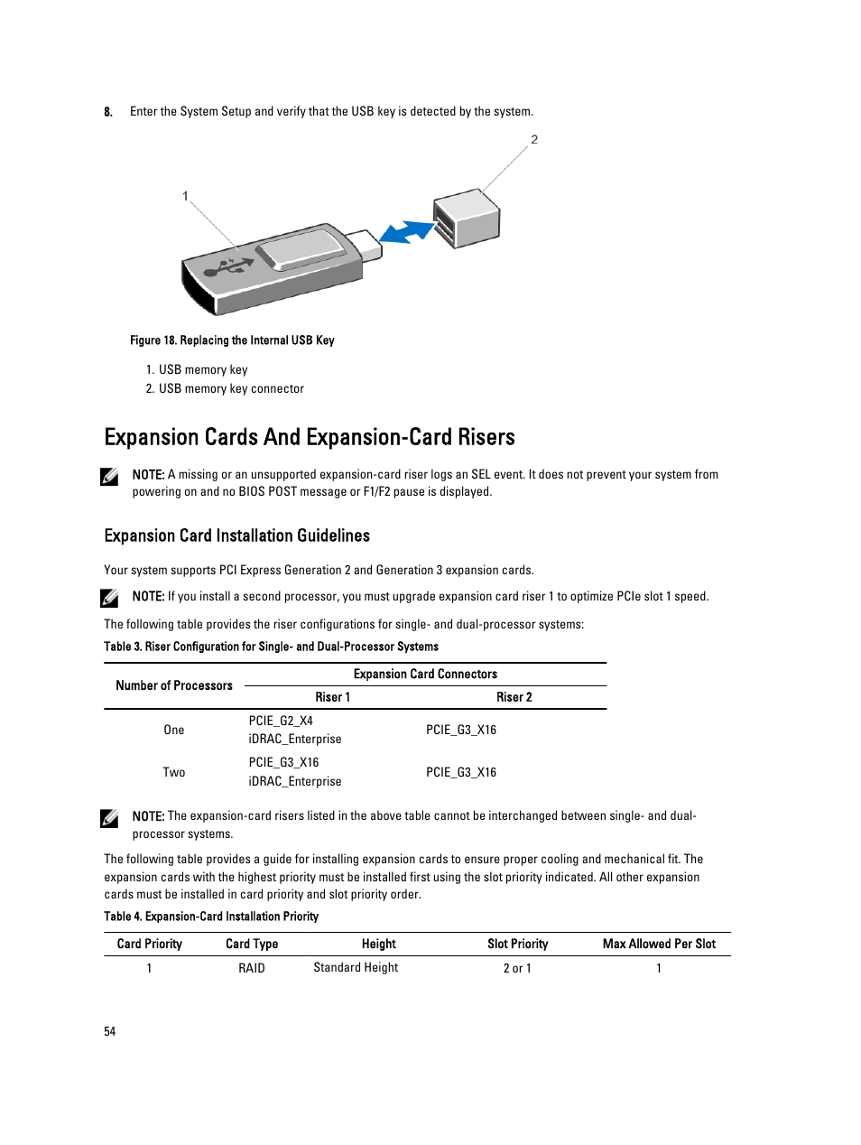 Expansion cards and expansion-card risers, Expansion card installation guidelines | Dell PowerVault DX6104 User Manual | Page 54 / 123
