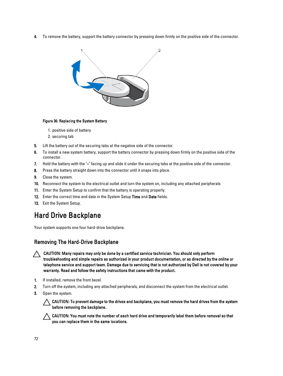 Hard drive backplane, Removing the hard-drive backplane | Dell PowerVault DX6104 User Manual | Page 72 / 123