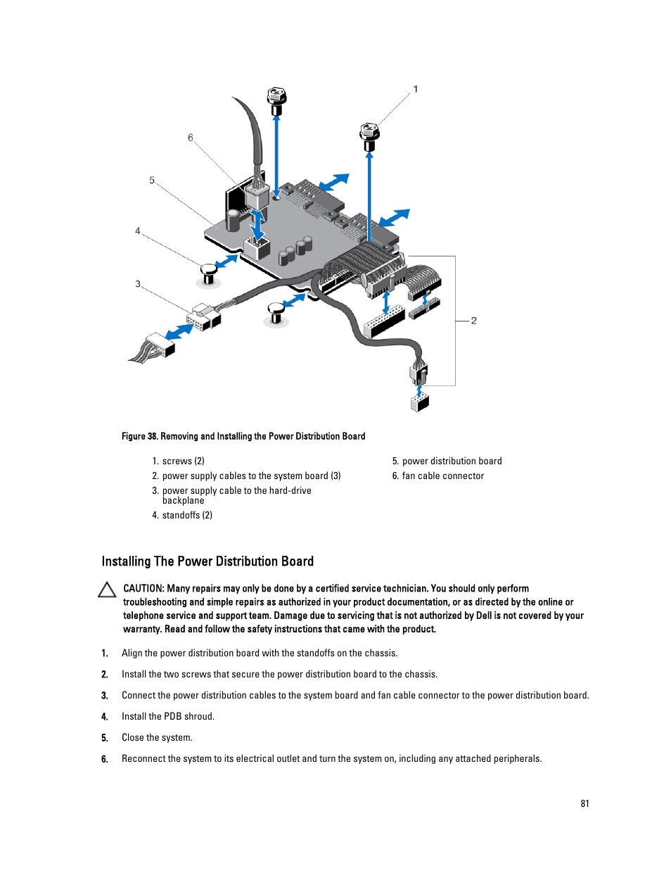 Installing the power distribution board | Dell PowerVault DX6104 User Manual | Page 81 / 123