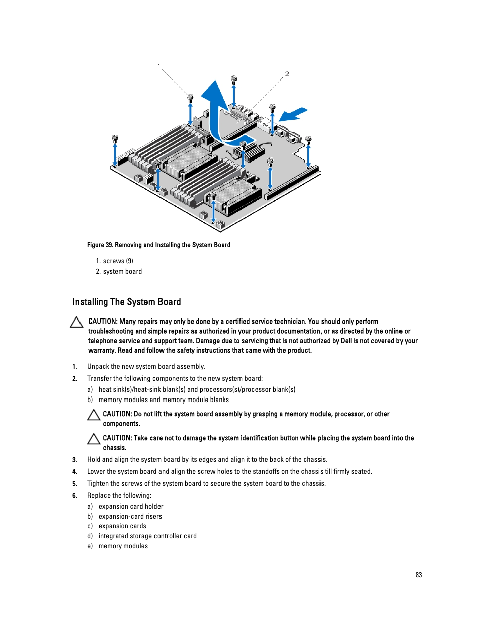 Installing the system board | Dell PowerVault DX6104 User Manual | Page 83 / 123