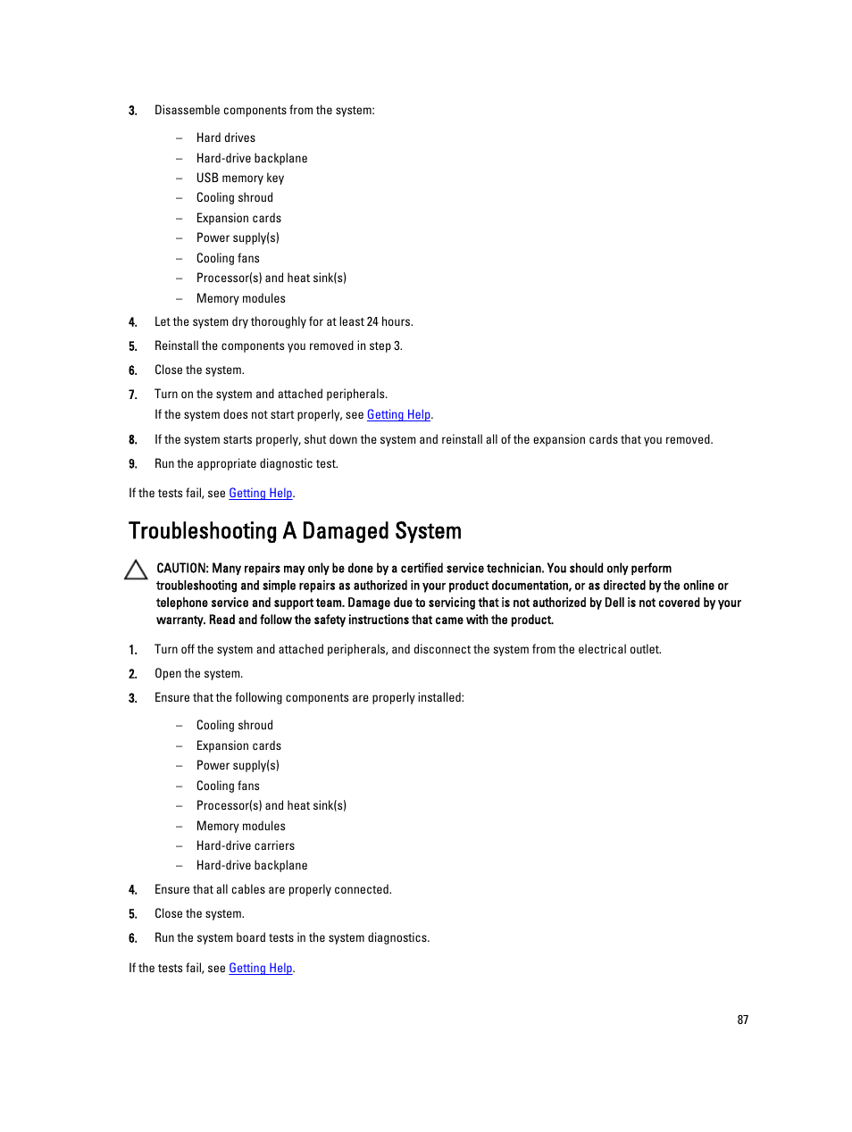 Troubleshooting a damaged system | Dell PowerVault DX6104 User Manual | Page 87 / 123