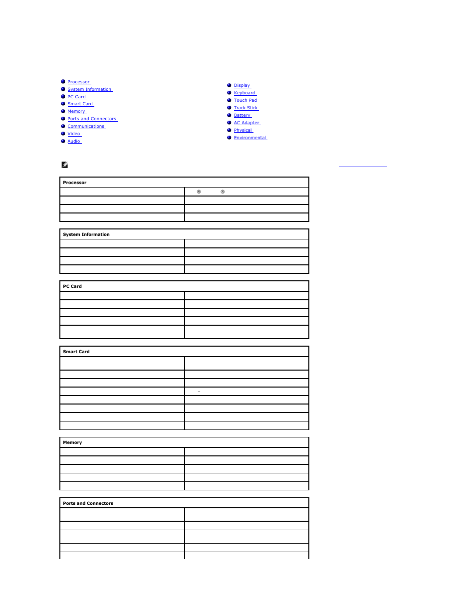 Specifications | Dell Latitude D810 User Manual | Page 105 / 117