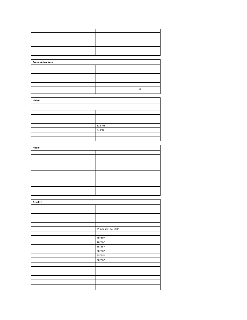 Communications, Video, Audio | Display | Dell Latitude D810 User Manual | Page 106 / 117