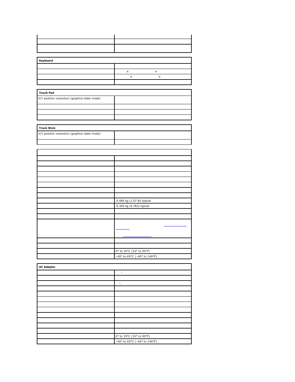 Keyboard, Touch pad, Track stick | Battery, Ac adapter | Dell Latitude D810 User Manual | Page 107 / 117