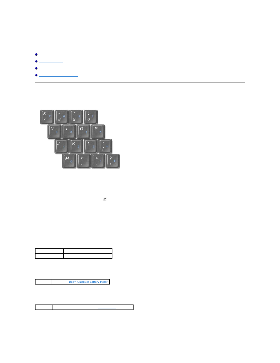 Using the keyboard and touch pad, Numeric keypad, Key combinations | System functions, Battery, Cd or dvd tray, Display functions | Dell Latitude D810 User Manual | Page 59 / 117