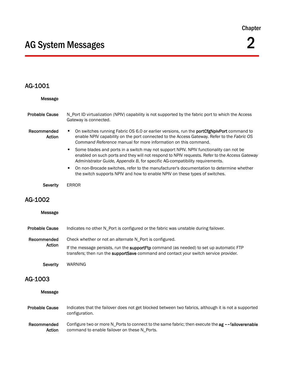 Ag system messages, Chapter 2, Ag-1001 | Ag-1002, Ag-1003, Chapter | Dell POWEREDGE M1000E User Manual | Page 101 / 842