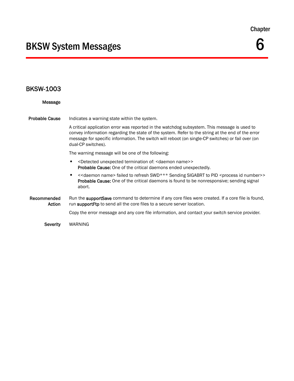 Bksw system messages, Chapter 6, Bksw-1003 | Dell POWEREDGE M1000E User Manual | Page 133 / 842