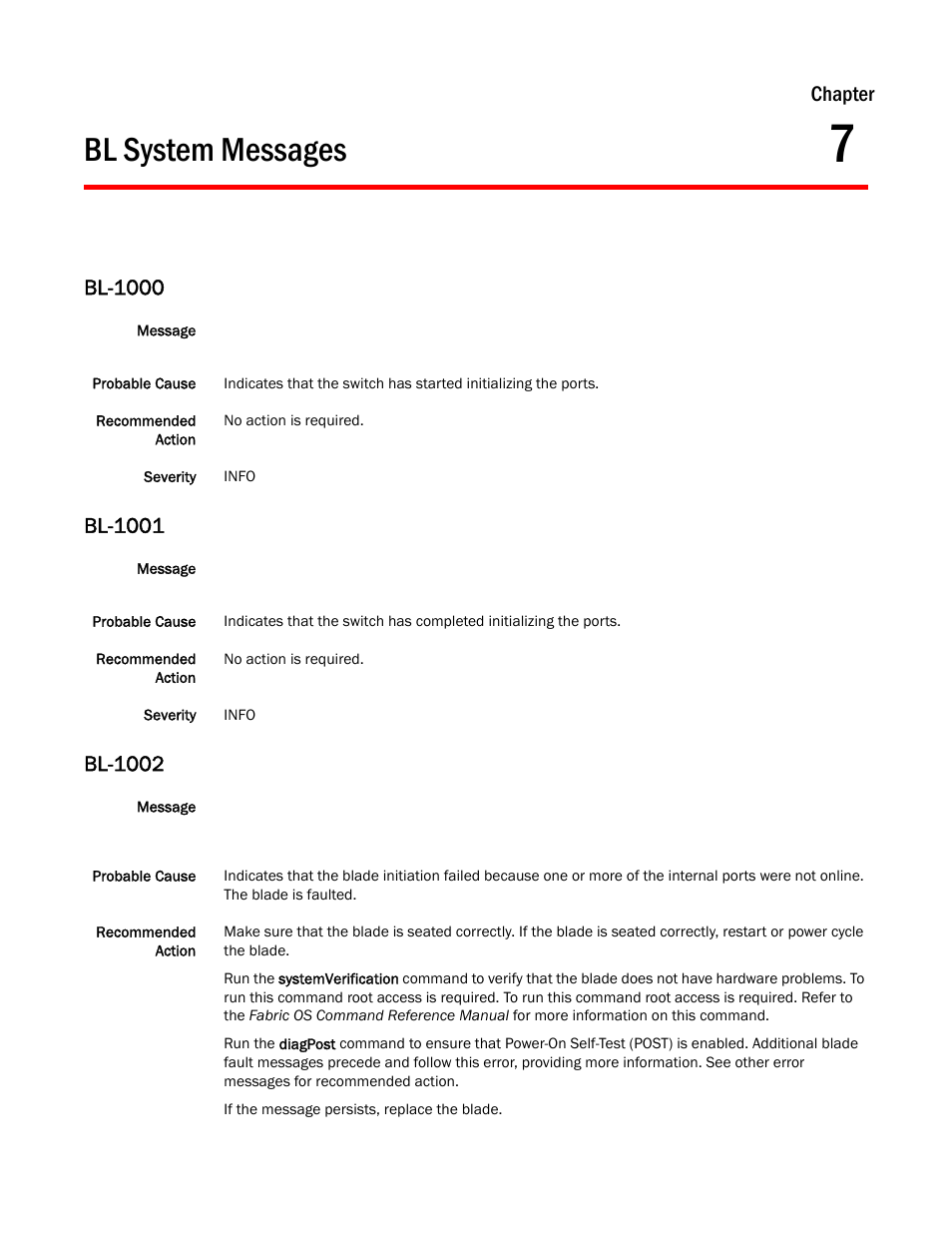 Bl system messages, Chapter 7, Bl-1000 | Bl-1001, Bl-1002, Chapter | Dell POWEREDGE M1000E User Manual | Page 135 / 842