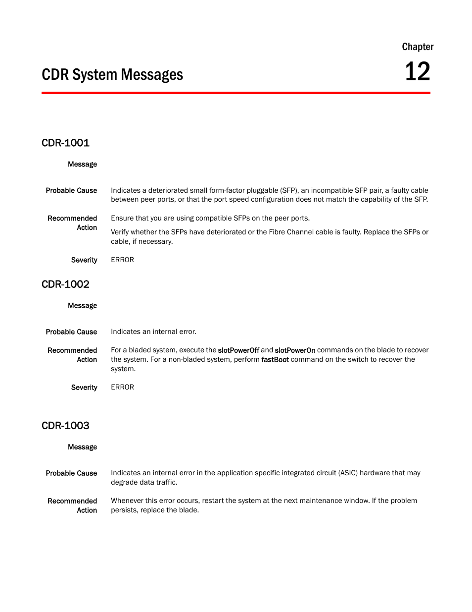 Cdr system messages, Chapter 12, Cdr-1001 | Cdr-1002, Cdr-1003, Chapter | Dell POWEREDGE M1000E User Manual | Page 163 / 842