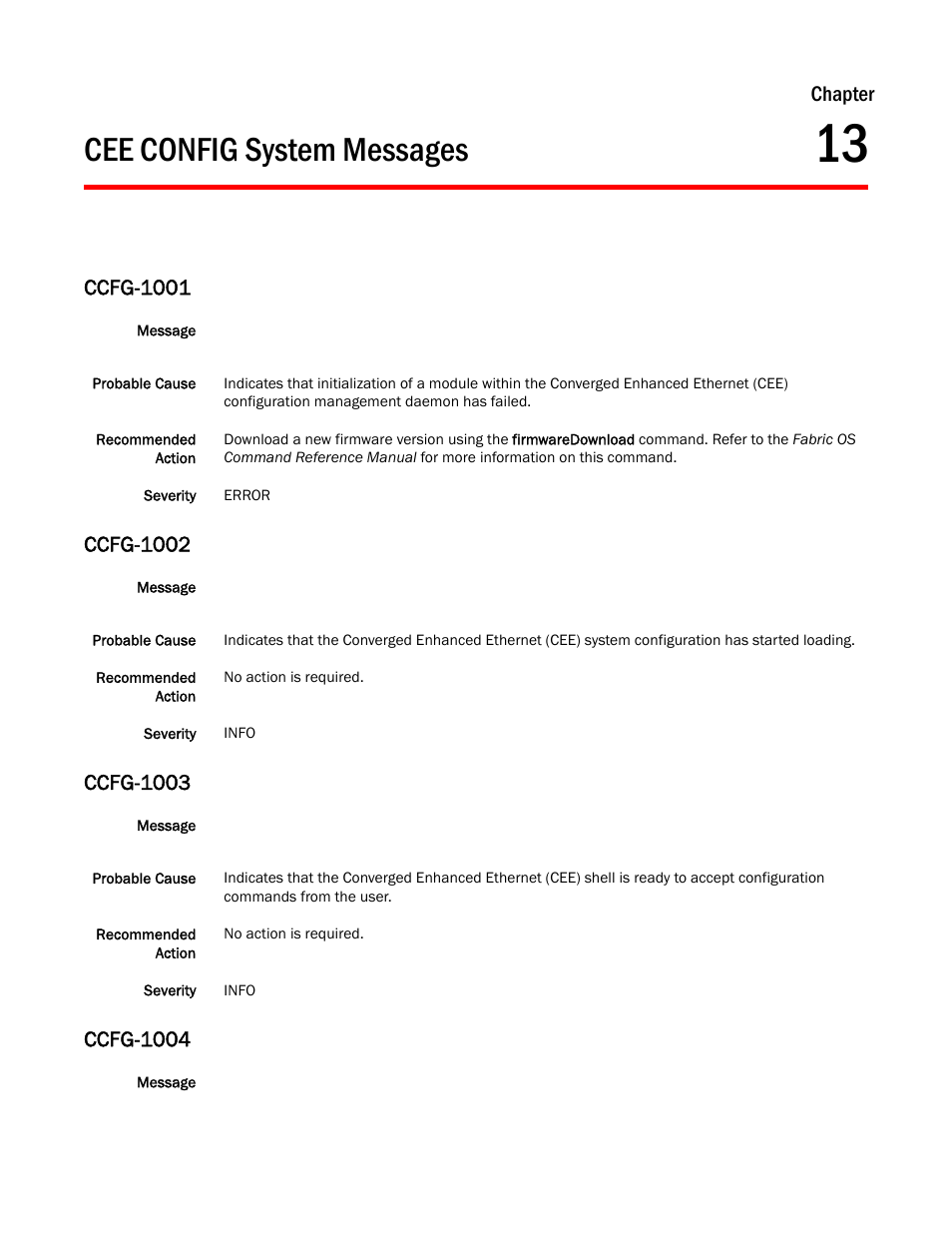 Cee config system messages, Chapter 13, Ccfg-1001 | Ccfg-1002, Ccfg-1003, Ccfg-1004, Chapter | Dell POWEREDGE M1000E User Manual | Page 165 / 842