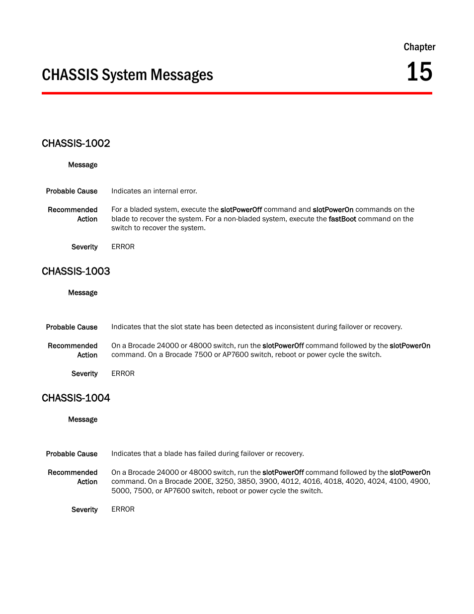 Chassis system messages, Chapter 15, Chassis-1002 | Chassis-1003, Chassis-1004, Chapter | Dell POWEREDGE M1000E User Manual | Page 171 / 842
