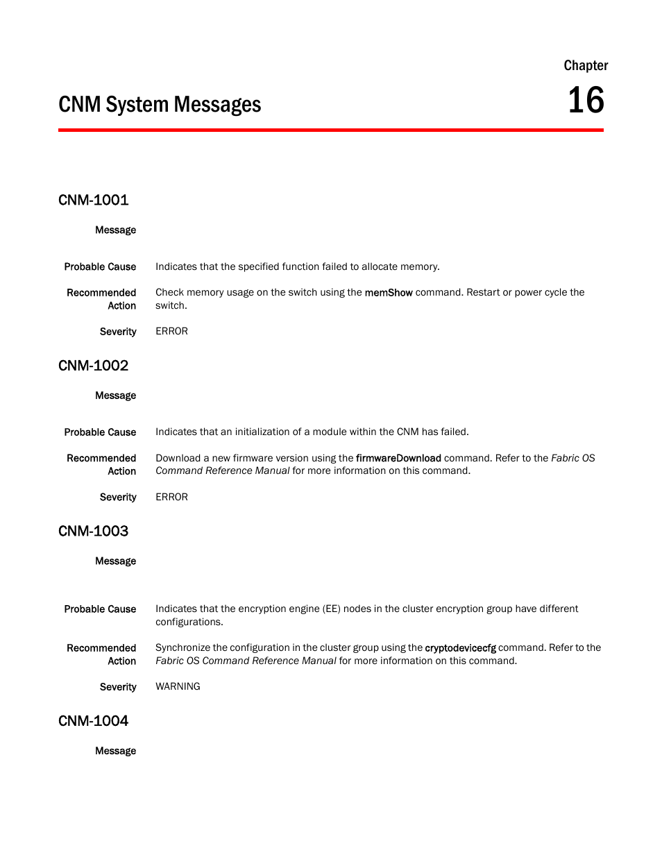 Cnm system messages, Chapter 16, Cnm-1001 | Cnm-1002, Cnm-1003, Cnm-1004, Chapter | Dell POWEREDGE M1000E User Manual | Page 173 / 842