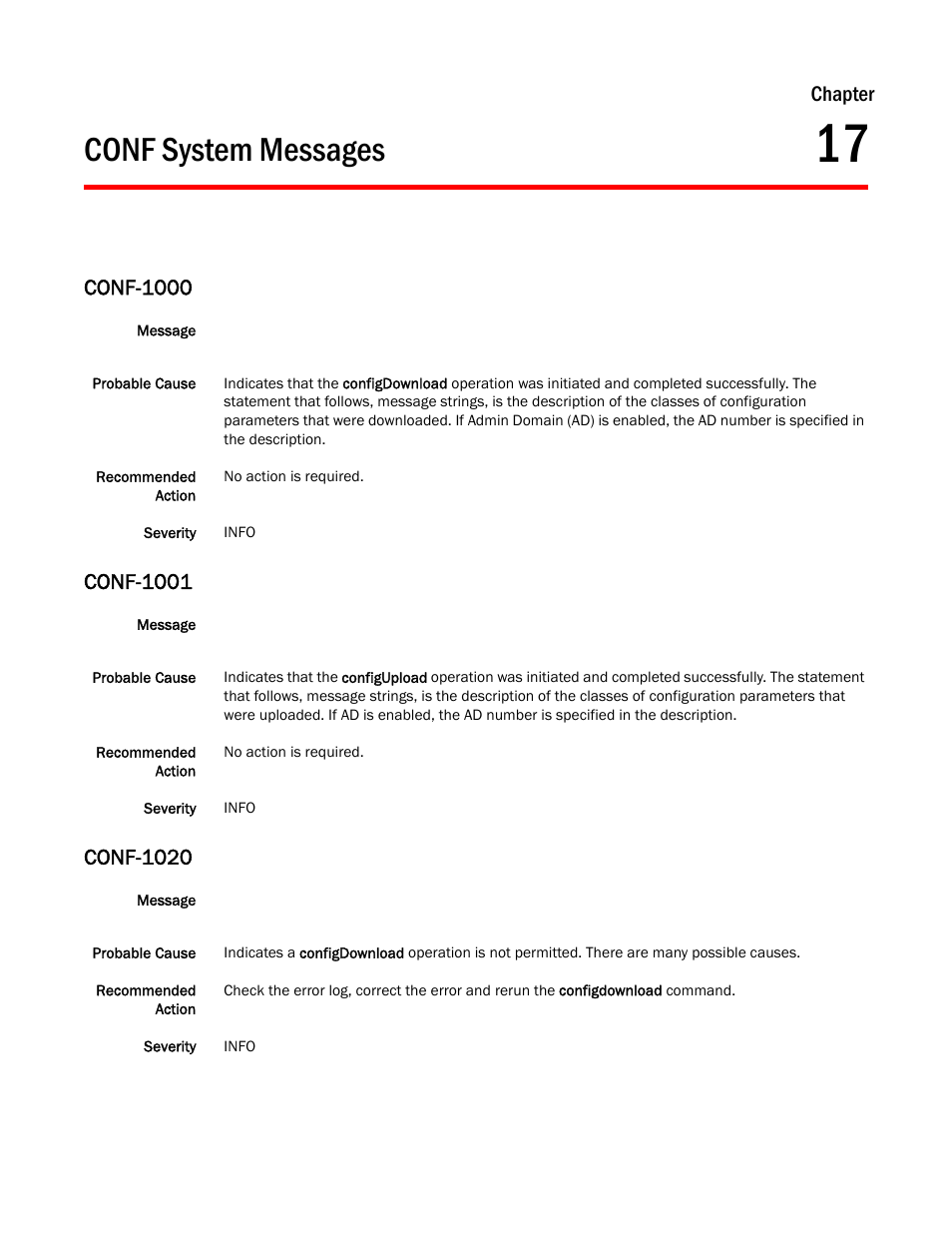 Conf system messages, Chapter 17, Conf-1000 | Conf-1001, Conf-1020, Chapter | Dell POWEREDGE M1000E User Manual | Page 193 / 842