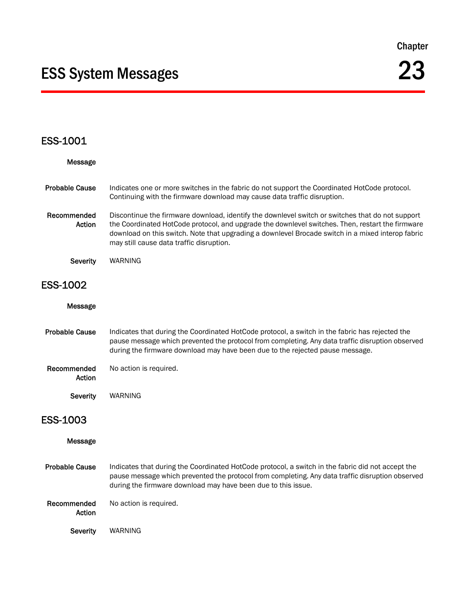 Ess system messages, Chapter 23, Ess-1001 | Ess-1002, Ess-1003, Chapter | Dell POWEREDGE M1000E User Manual | Page 243 / 842