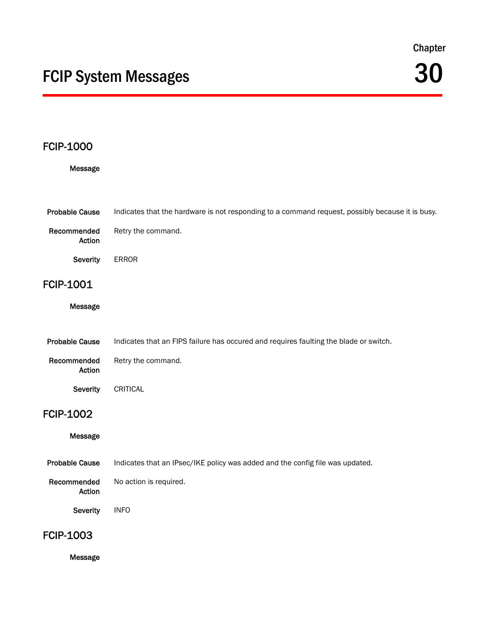 Fcip system messages, Chapter 30, Fcip-1000 | Fcip-1001, Fcip-1002, Fcip-1003, Chapter | Dell POWEREDGE M1000E User Manual | Page 275 / 842