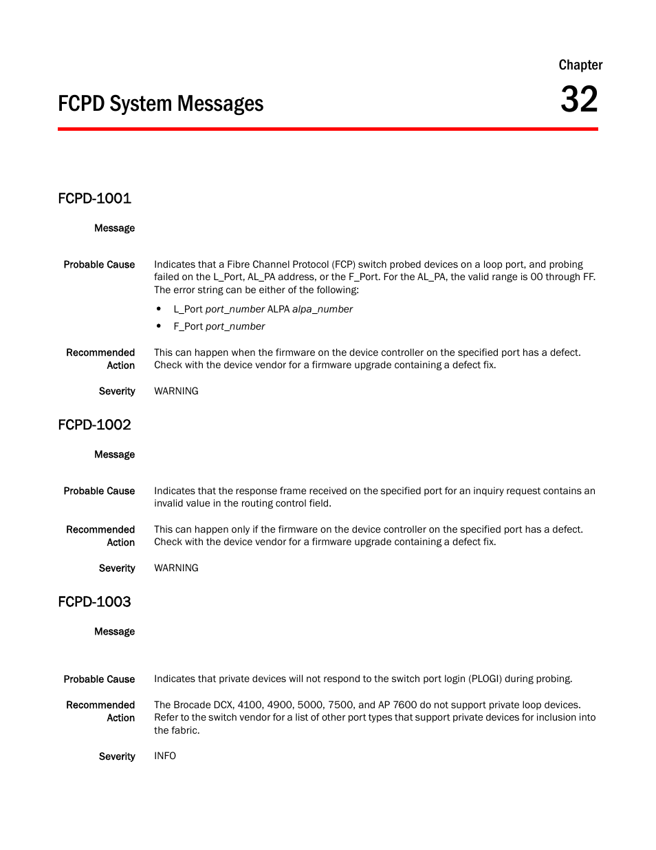 Fcpd system messages, Chapter 32, Fcpd-1001 | Fcpd-1002, Fcpd-1003, Chapter | Dell POWEREDGE M1000E User Manual | Page 287 / 842