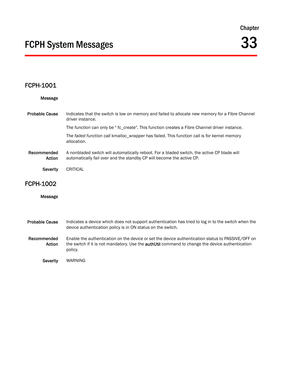 Fcph system messages, Chapter 33, Fcph-1001 | Fcph-1002, Chapter | Dell POWEREDGE M1000E User Manual | Page 289 / 842