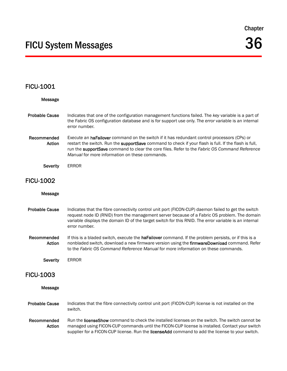 Ficu system messages, Chapter 36, Ficu-1001 | Ficu-1002, Ficu-1003, Chapter | Dell POWEREDGE M1000E User Manual | Page 341 / 842