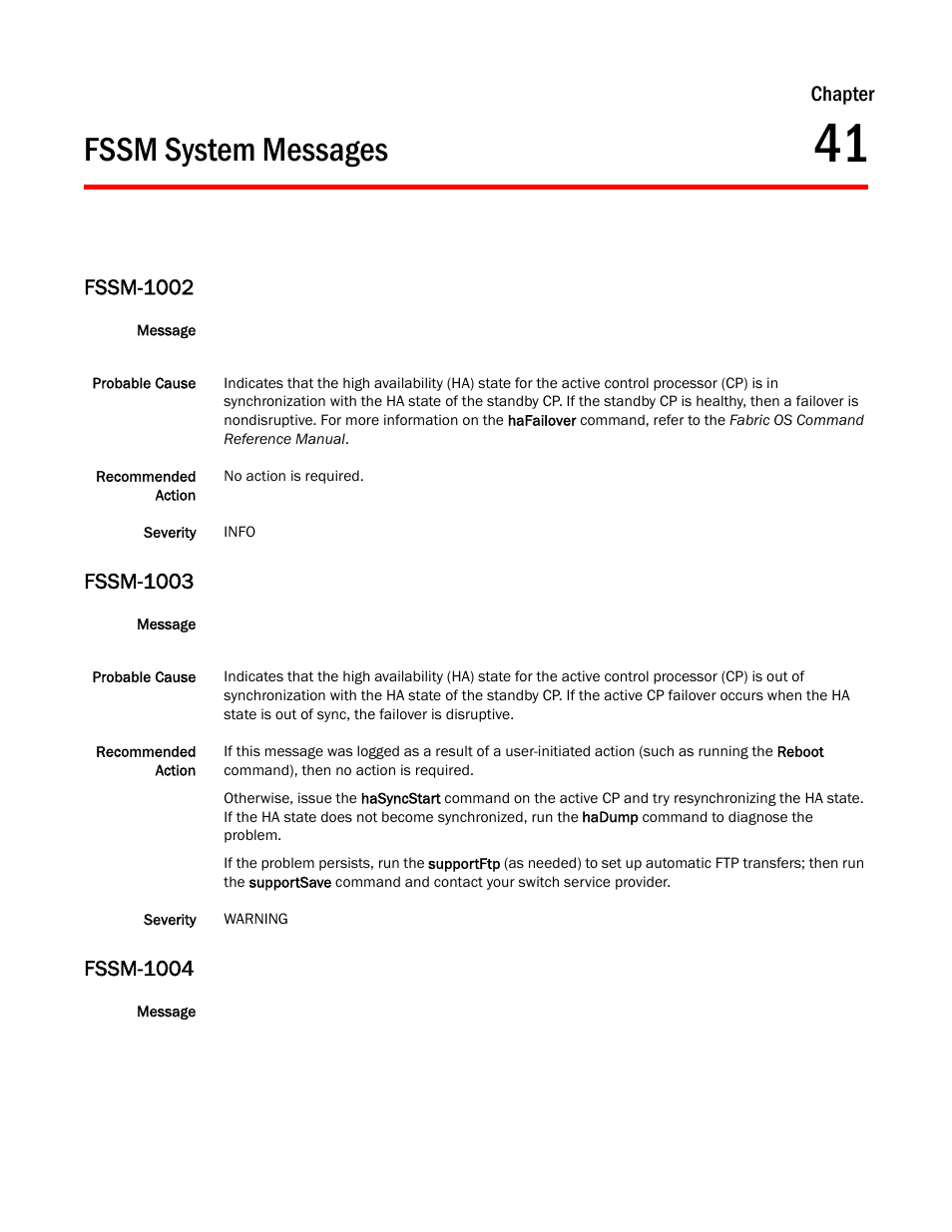 Fssm system messages, Chapter 41, Fssm-1002 | Fssm-1003, Fssm-1004, Chapter | Dell POWEREDGE M1000E User Manual | Page 361 / 842