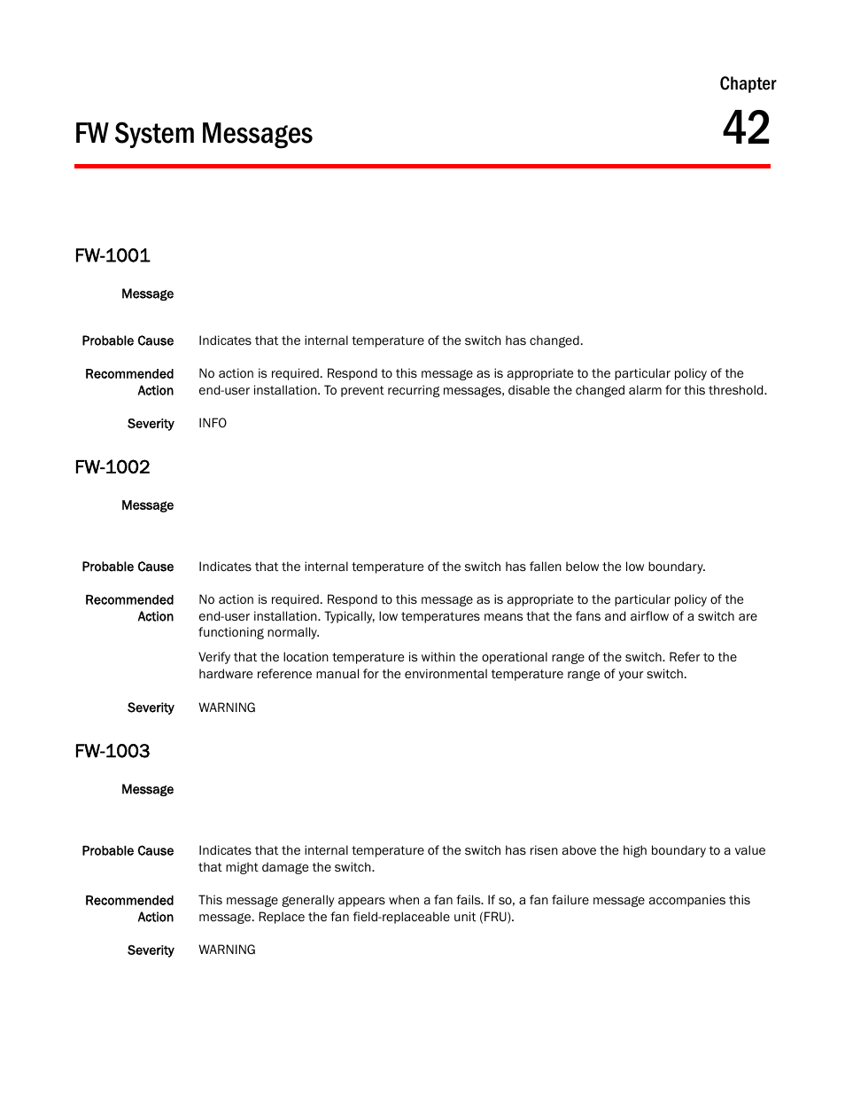 Fw system messages, Chapter 42, Fw-1001 | Fw-1002, Fw-1003, Chapter | Dell POWEREDGE M1000E User Manual | Page 363 / 842