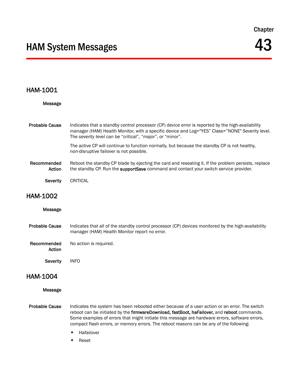 Ham system messages, Chapter 43, Ham-1001 | Ham-1002, Ham-1004, Chapter | Dell POWEREDGE M1000E User Manual | Page 437 / 842
