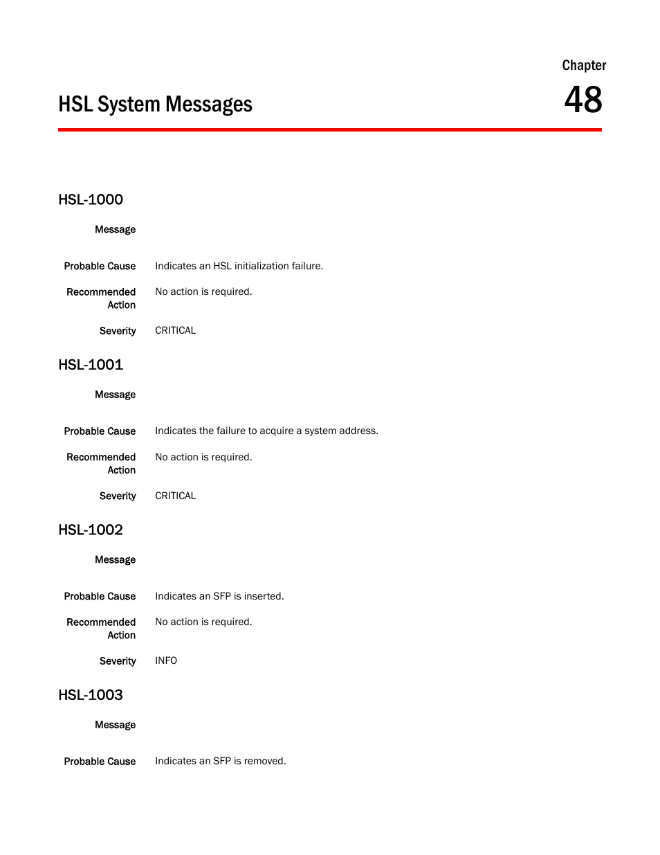 Hsl system messages, Chapter 48, Hsl-1000 | Hsl-1001, Hsl-1002, Hsl-1003, Chapter | Dell POWEREDGE M1000E User Manual | Page 463 / 842