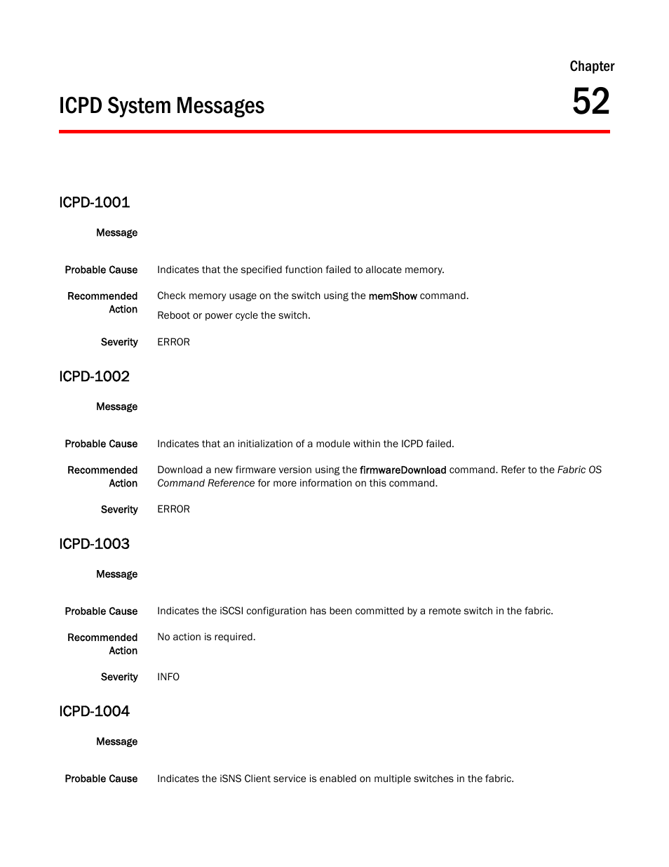Icpd system messages, Chapter 52, Icpd-1001 | Icpd-1002, Icpd-1003, Icpd-1004, Chapter | Dell POWEREDGE M1000E User Manual | Page 473 / 842