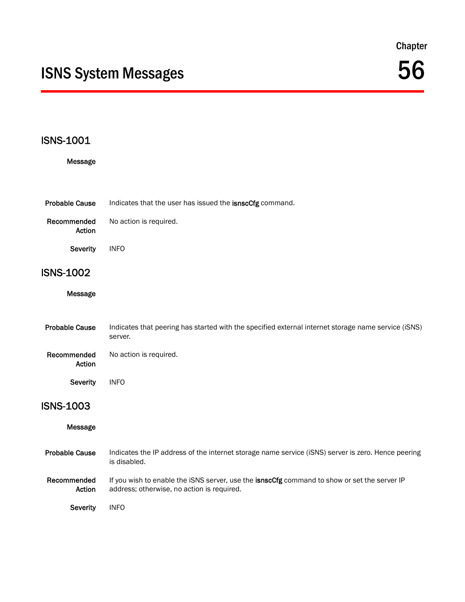 Isns system messages, Chapter 56, Isns-1001 | Isns-1002, Isns-1003, Chapter | Dell POWEREDGE M1000E User Manual | Page 483 / 842