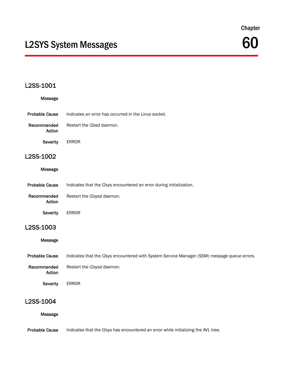 L2sys system messages, Chapter 60, L2ss-1001 | L2ss-1002, L2ss-1003, L2ss-1004, Chapter | Dell POWEREDGE M1000E User Manual | Page 493 / 842