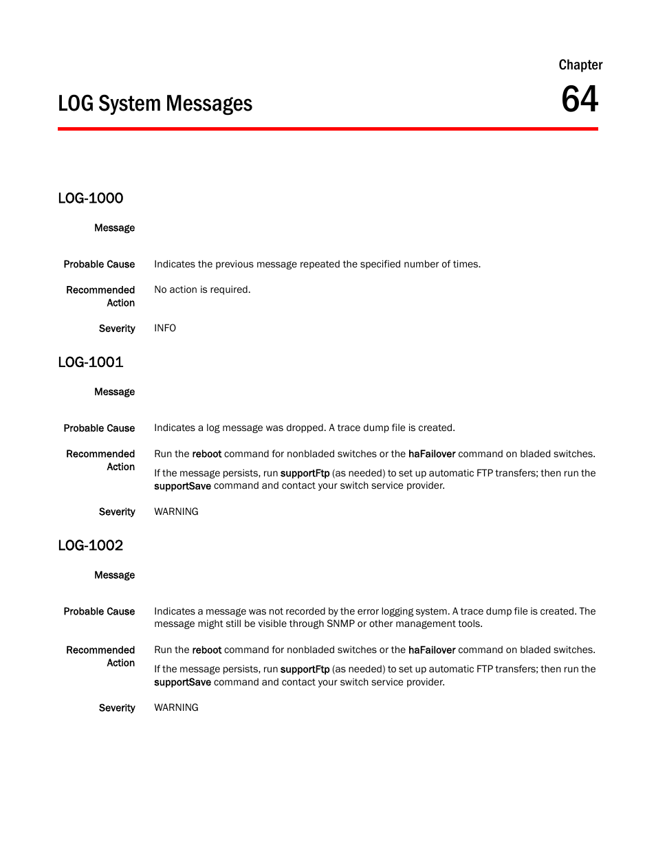 Log system messages, Chapter 64, Log-1000 | Log-1001, Log-1002, Chapter | Dell POWEREDGE M1000E User Manual | Page 501 / 842