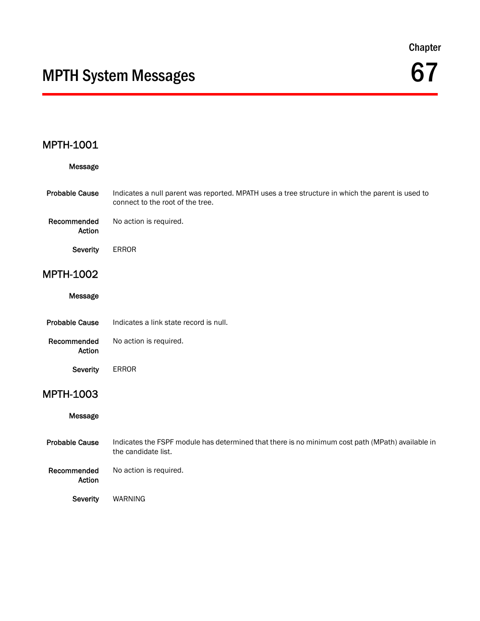 Mpth system messages, Chapter 67, Mpth-1001 | Mpth-1002, Mpth-1003, Chapter | Dell POWEREDGE M1000E User Manual | Page 507 / 842