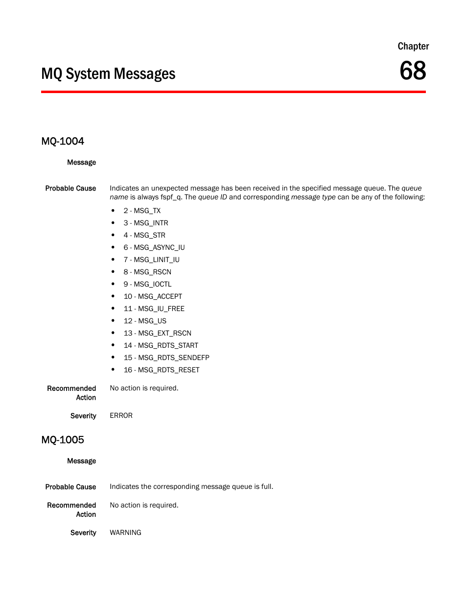 Mq system messages, Chapter 68, Mq-1004 | Mq-1005, Chapter | Dell POWEREDGE M1000E User Manual | Page 509 / 842