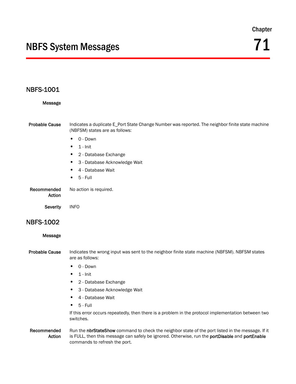 Nbfs system messages, Chapter 71, Nbfs-1001 | Nbfs-1002, Chapter | Dell POWEREDGE M1000E User Manual | Page 521 / 842