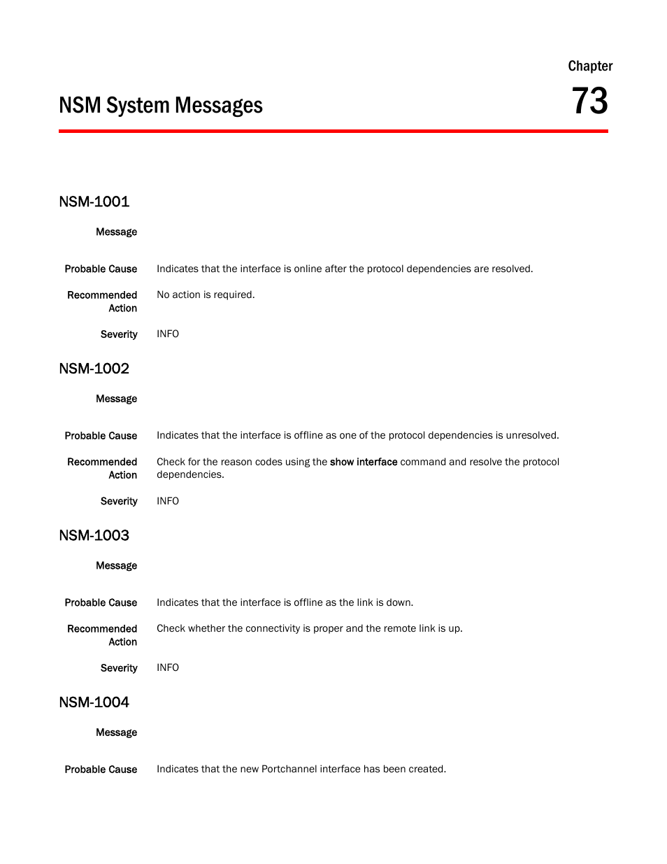Nsm system messages, Chapter 73, Nsm-1001 | Nsm-1002, Nsm-1003, Nsm-1004, Chapter | Dell POWEREDGE M1000E User Manual | Page 527 / 842